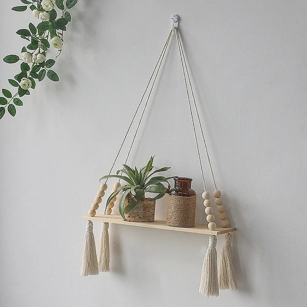 Macrame Wall Hanging Shelf Floating Wall Shelf Boho Home Decor Shelves Wall Wood Decoration for Bedroom Living Room Nursery Gift - Auraveia