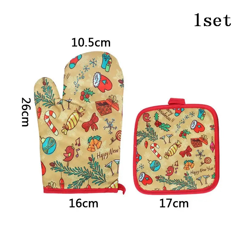 2pcs/set Christmas Baking Anti-Hot Gloves Pad Oven Dining BBQ Kitchen Mat New Year 2024 Natal Xmas Party Decoration Supplies - Auraveia