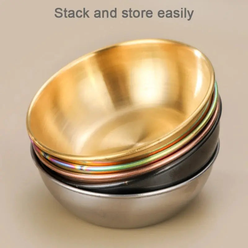 Stainless Steel Sauce Dish Golden Hot Pot Dipping Bowl Seasoning Bowel Vinegar Soy Saucer Container Japanese Kitchen Snack Tray Auraveia