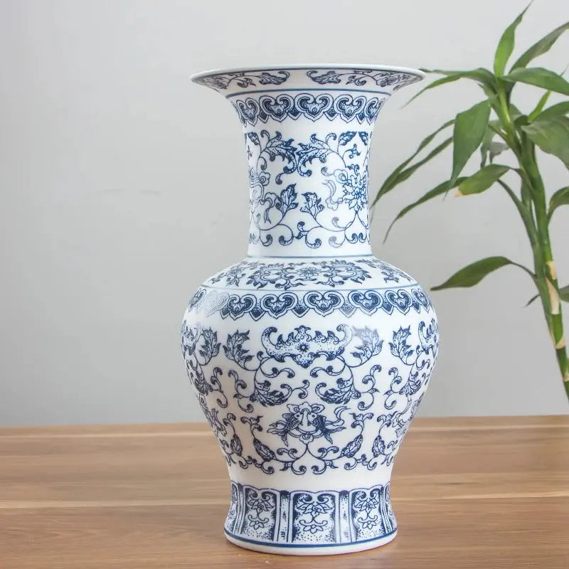 No Glazed Blue and White Porcelain Vases Interlocking Lotus Design Flower Ceramic Vase Home Decoration Jingdezhen Flower Vases Auraveia