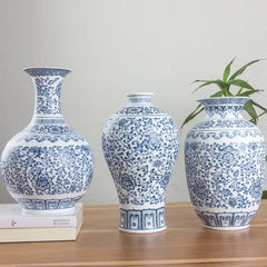 No Glazed Blue and White Porcelain Vases Interlocking Lotus Design Flower Ceramic Vase Home Decoration Jingdezhen Flower Vases Auraveia