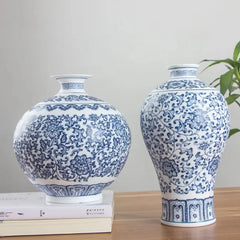 No Glazed Blue and White Porcelain Vases Interlocking Lotus Design Flower Ceramic Vase Home Decoration Jingdezhen Flower Vases Auraveia