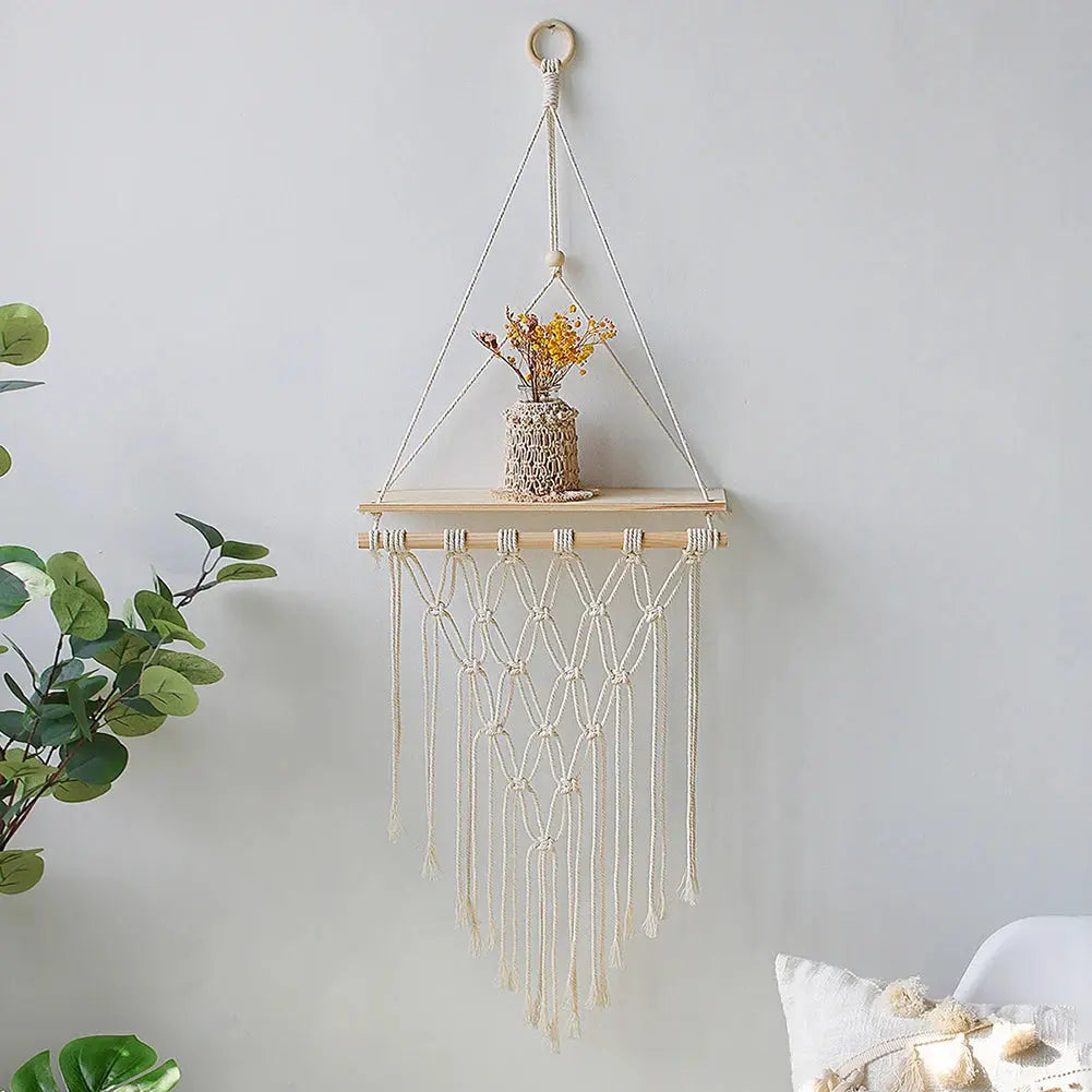 Macrame Wall Hanging Shelf Floating Wall Shelf Boho Home Decor Shelves Wall Wood Decoration for Bedroom Living Room Nursery Gift - Auraveia