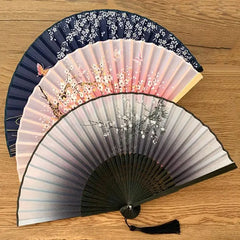 Vintage Silk Folding Fan Chinese Japanese Art Crafts Gift Home Decorations Dance Hand Fan Bamboo Room Decor Wood Fans - Auraveia