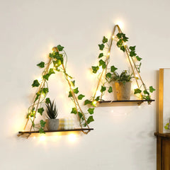 Wood Shelf with Leaf Hanging Decoration LED Shelf Decor Aesthetic Room Decor Floating Shelves Wall Display Stand for Living Room - Auraveia