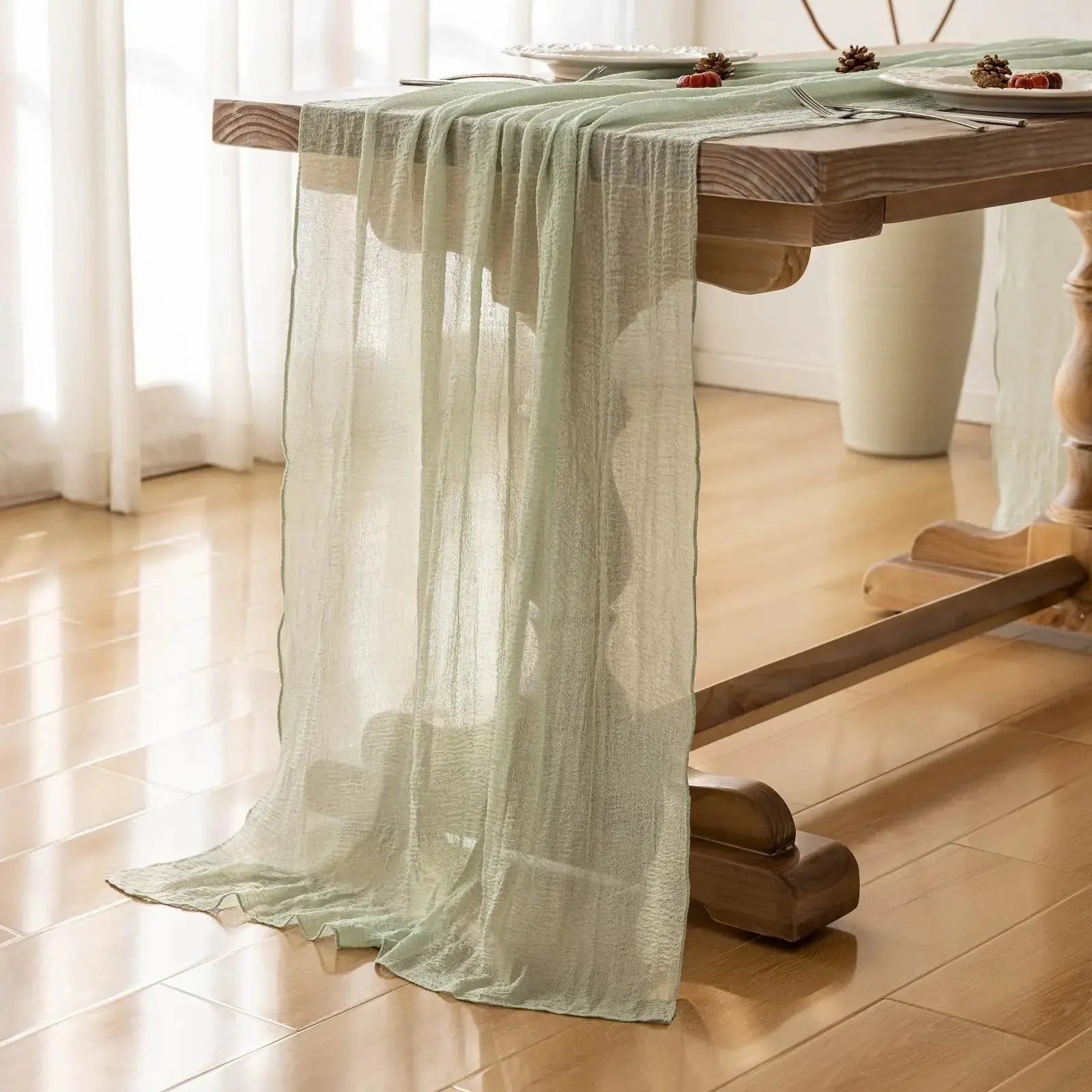 Cheesecloth Table Runner Sage Green Gauze 120 Inch 10 FT Rustic Boho Cheese Cloth Table Runner for Centerpiece Home Decorations - Auraveia