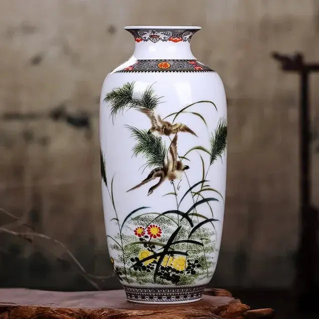 Ceramic Jingdezhen Vase Chinese Traditional Flower Vases Living Room Decoration Vase Fine Smooth Surface Furnishing Articles Auraveia