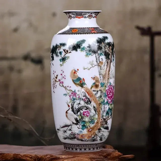 Ceramic Jingdezhen Vase Chinese Traditional Flower Vases Living Room Decoration Vase Fine Smooth Surface Furnishing Articles Auraveia