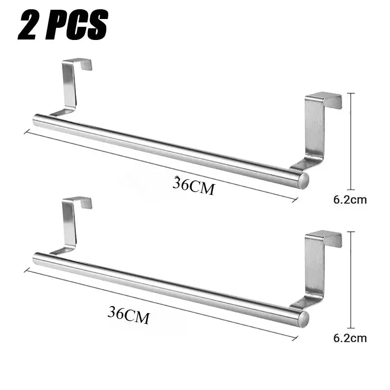 3PCS Stainless Steel Towel Rack Bathroom Towel Holder Stand Kitchen Cabinet Door Hanging Organizer Shelf Wall Mounted Towel Bar - Auraveia