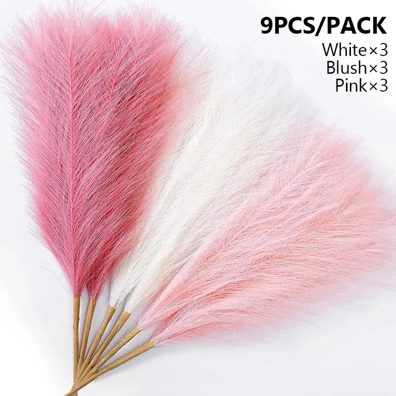 9Pcs/Pack Colorful Artificial Pampas Grass Bouquet Fake Plant for DIY Wedding Decoration Supplies Home Party Vase DIY Ornaments Auraveia