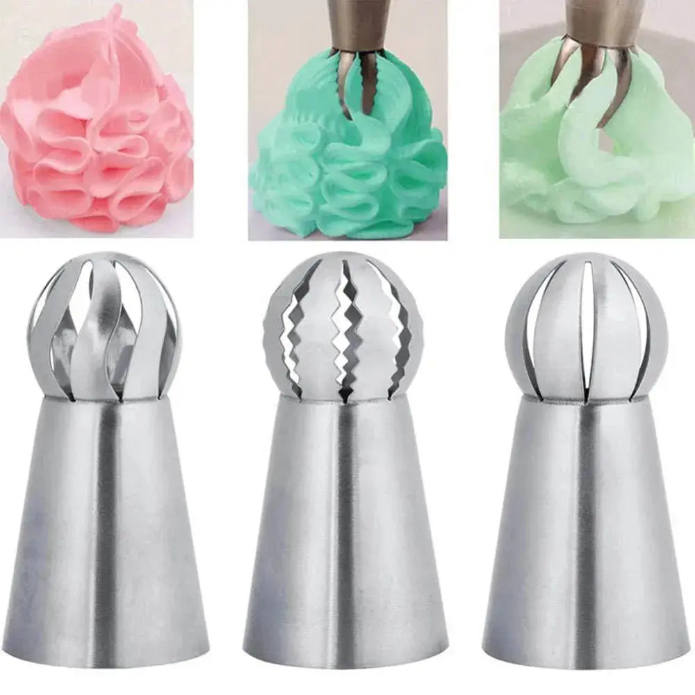 3pcs Stainless Steel Pastry Tip Torch Icing Nozzle Tips For Frosting Cupcake Cake Decorating Puff Making Baking Kitchen Tools - Auraveia