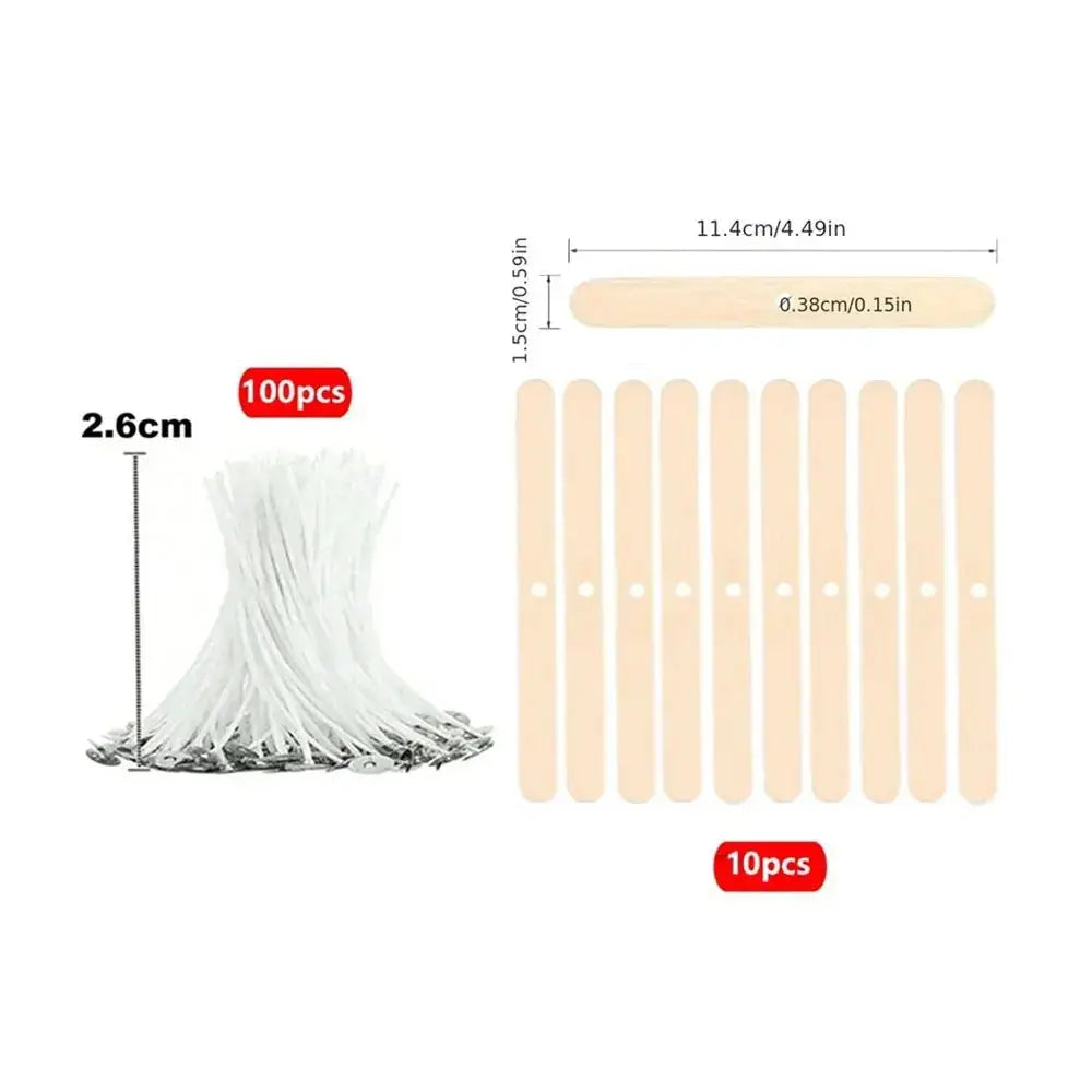 110pcs Wicks and Holder Original Smokeless Candle Wicks Soy Wax Core Woven Cotton Core Kerosene Lamp Wax Line Wood Accessories C - Auraveia