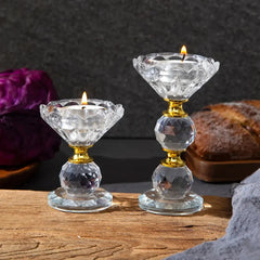 Elegant Crystal Glass Candle Holder on a dining table, adding a sophisticated touch to home decor