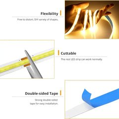 LED COB Light Strip Touch Dimmer Flexible Diode Tape 5V USB Linear Indoor Lighting Lamp Room DIY TV Mirror Backlight Wall Decor Auraveia