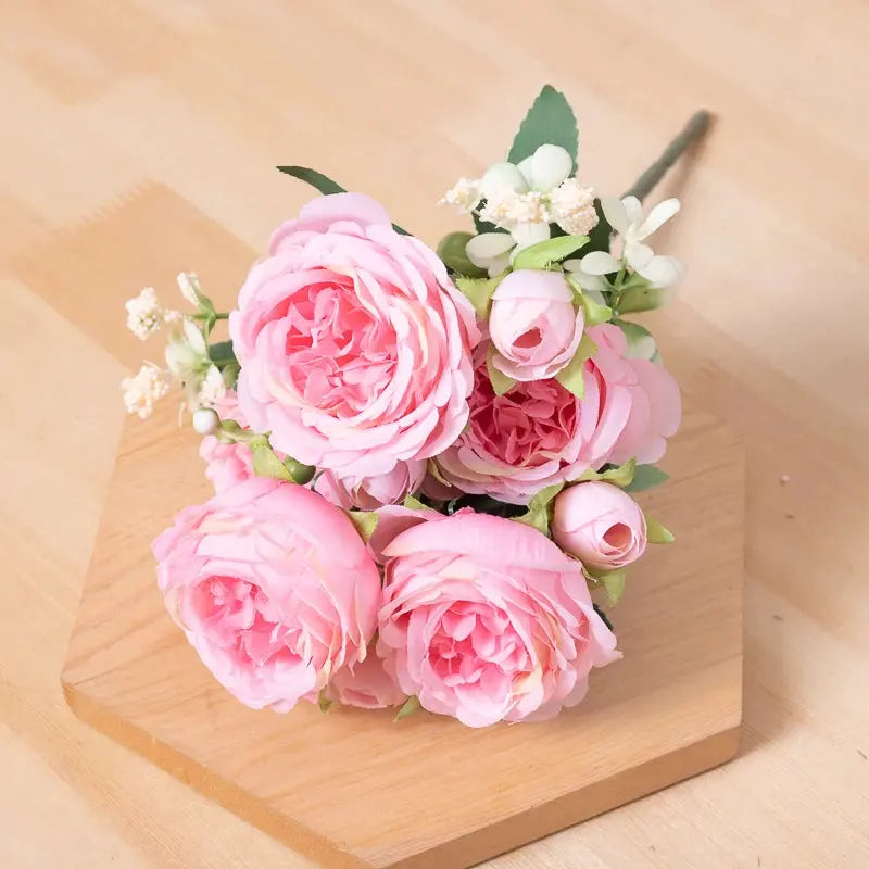 Kahaul Rose Peony Artificial Silk Flowers Small White Bouquet Vases For Garden Wedding Home Party Room DIY Decoration Fake Plant Auraveia