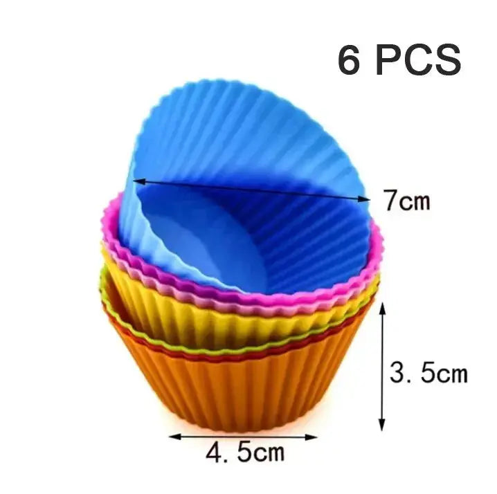 6/12PCS Silicone Muffin Mold Round Muffin Cup Heart Cake Baking Mold Kitchen Cooking Supplies Cake Decorating Tools - Auraveia