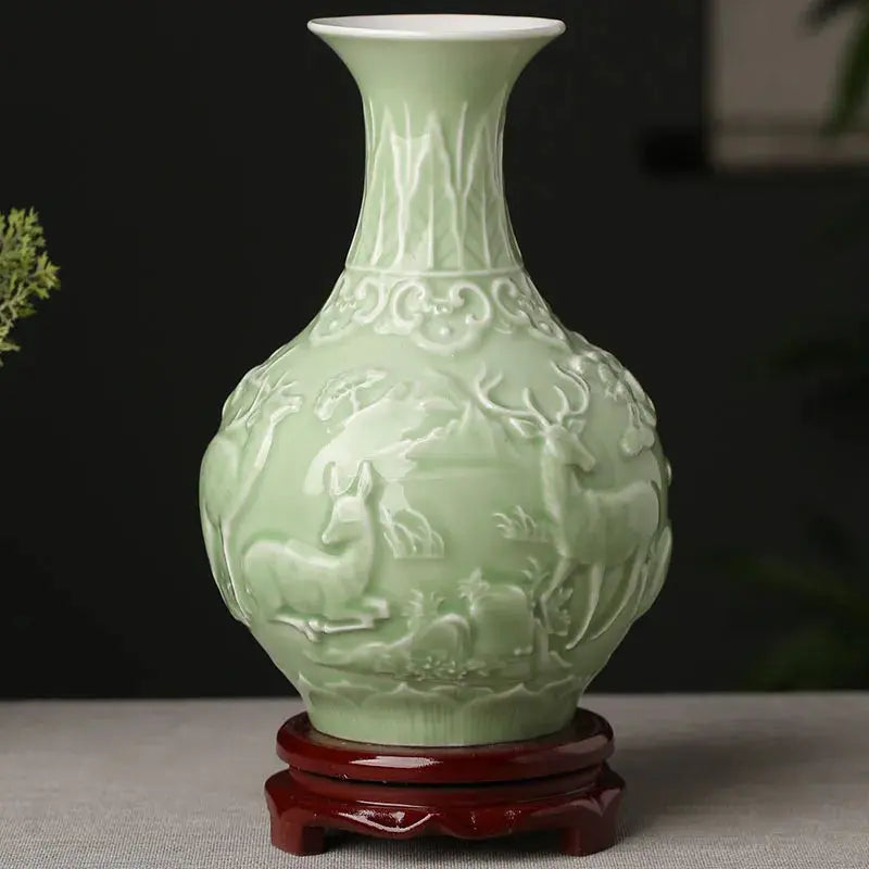 Ceramic Vase Decoration, Flower Arrangement, Antique Shelf, Chinese Zen Flower Arrangement, Home Decoration, Jingdezhen Auraveia