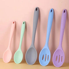 Long Handle Silicone Ladle Soup Spoon Colander Ramen Noodles Tablespoons Scoop Rice Salad Stirring Spoons Kitchen Teaspoons - Auraveia