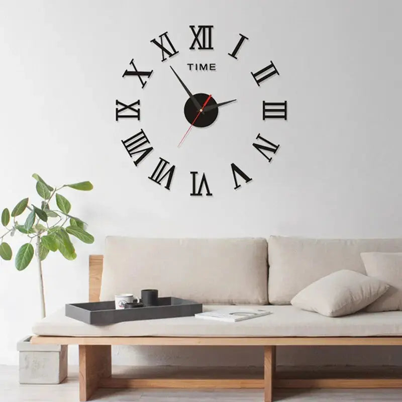 3D Acrylic Digital Wall Clock Roman Numerals Design Mirror Wall Clock Fashion Large Round Wall Clock DIY Self Adhesive Clocks - Auraveia