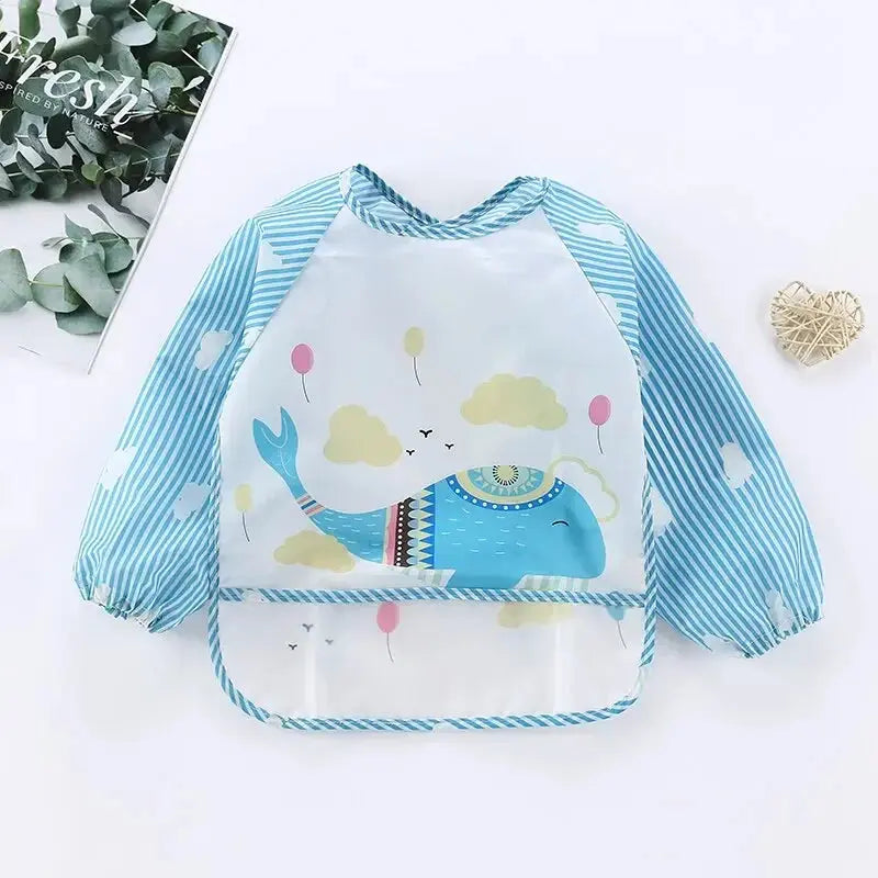 1Pcs Waterproof Eating Smock Infant Toddler Baby Cartoon Long Sleeve Art Apron Animal Smock Soft Baby Bib Burp Clothes - Auraveia