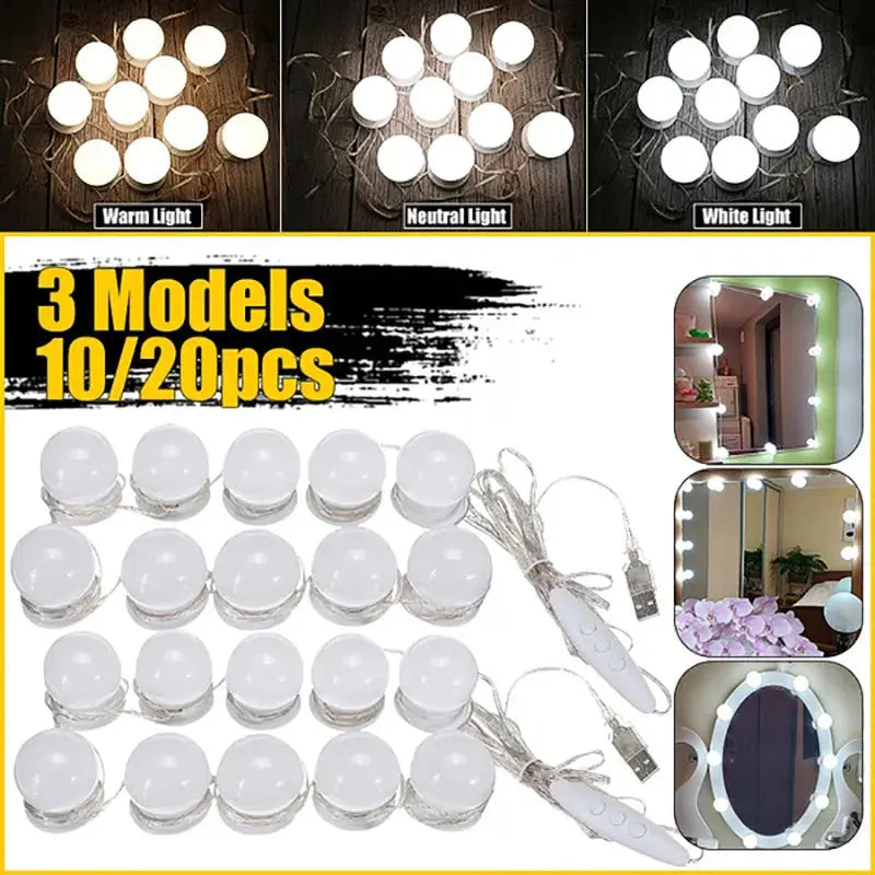 LED Makeup Mirror Light Bulbs USB Charging Vanity Makeup Mirror Lights Bathroom Dressing Table Lighting Dimmable LED Wall Lamp - Auraveia