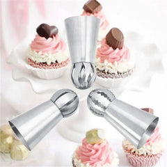 3pcs Stainless Steel Pastry Tip Torch Icing Nozzle Tips For Frosting Cupcake Cake Decorating Puff Making Baking Kitchen Tools - Auraveia