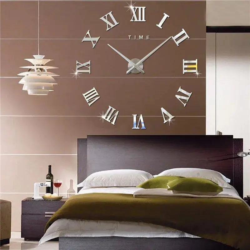 3D Acrylic Digital Wall Clock Roman Numerals Design Mirror Wall Clock Fashion Large Round Wall Clock DIY Self Adhesive Clocks - Auraveia