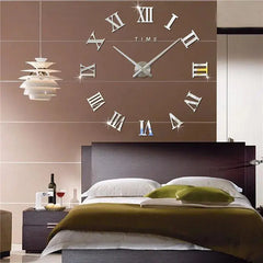 3D Acrylic Digital Wall Clock Roman Numerals Design Mirror Wall Clock Fashion Large Round Wall Clock DIY Self Adhesive Clocks - Auraveia