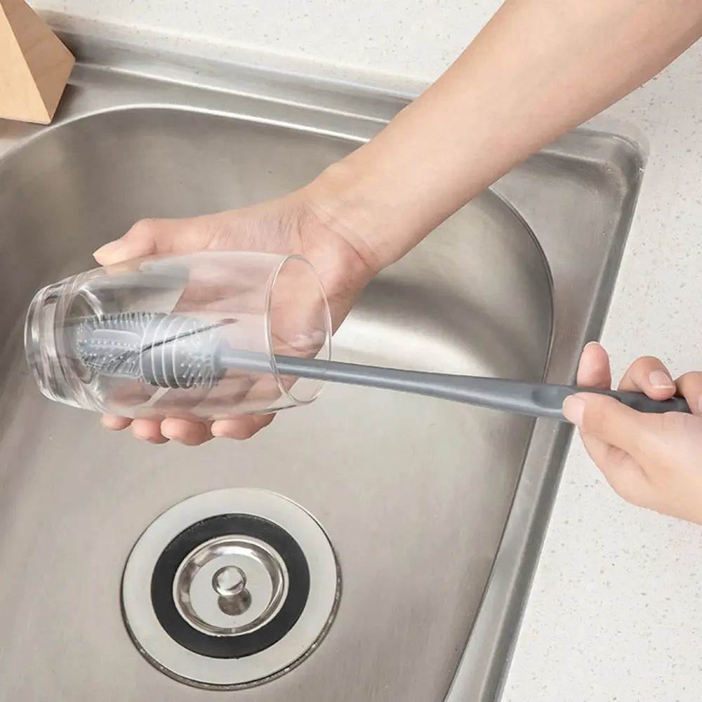 Silicone Milk Bottle Brush Cup Scrubber Glass Cleaner Long Handle Drink Bottle Clean Brush Kitchen Cleaning Tool Auraveia