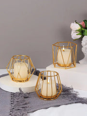 Nordic Gold Iron Candlestick Decoration placed on a modern wooden table, enhancing the romantic atmosphere