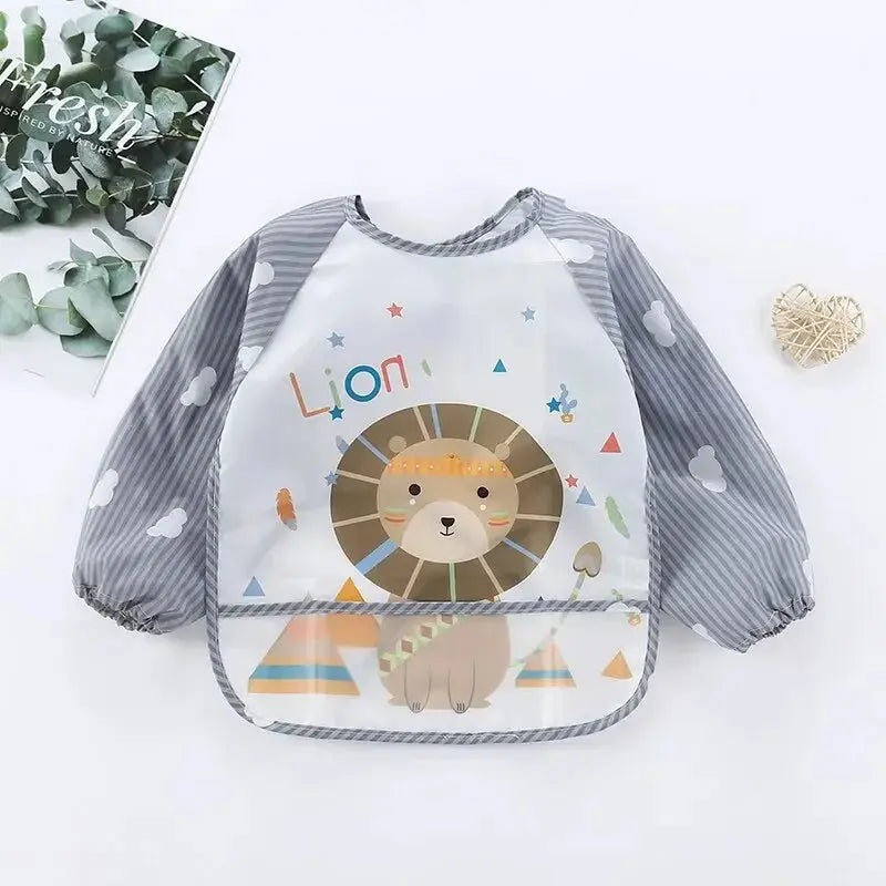 1Pcs Waterproof Eating Smock Infant Toddler Baby Cartoon Long Sleeve Art Apron Animal Smock Soft Baby Bib Burp Clothes - Auraveia