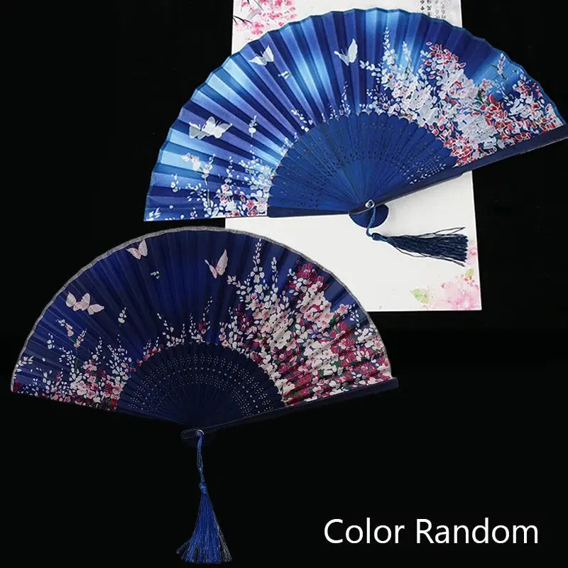 Vintage Silk Folding Fan Chinese Japanese Art Crafts Gift Home Decorations Dance Hand Fan Bamboo Room Decor Wood Fans - Auraveia