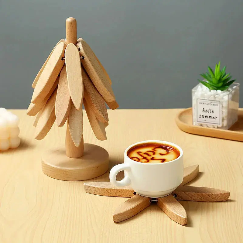 4PCS Tree Design Stand Wooden Trivets Decorative Anti Scald Heat Resistant Table Mat Coaster Wood Placemats Pot - Auraveia