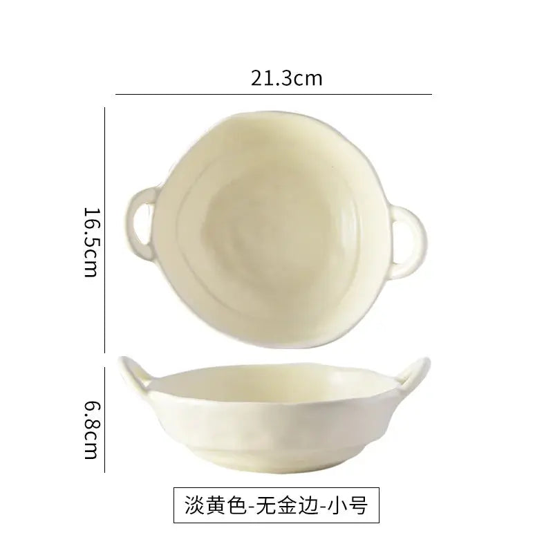 Matt Ear Bowl Irregular Tableware Off-white Phnom Penh Irregular Ceramic Bowl Bibimbap Lamian Noodles Bowl Kitchen Supplies - Auraveia