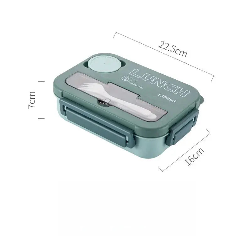 Compartment 1300ML Portable Lunch Box Kids Students Office Bento Box With Fork and Spoon Microwave Food Storage Container - Auraveia