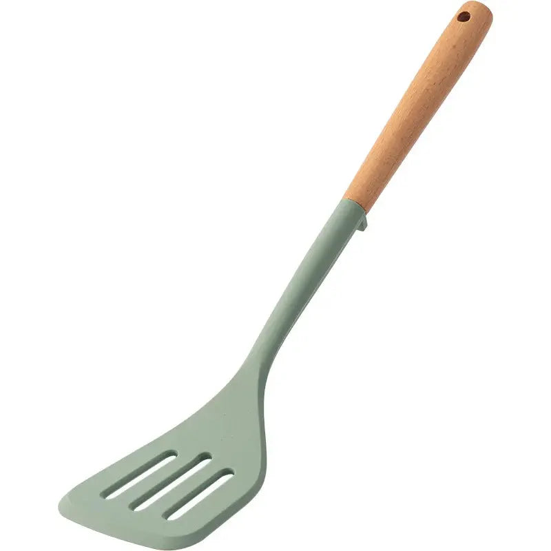 Silicone Kitchen Utensils Set Wooden Handle Non-stick Spatula Cookware Set Fried Shovel Leaky Spoon Rice Spoon Kitchen Tool Sets - Auraveia