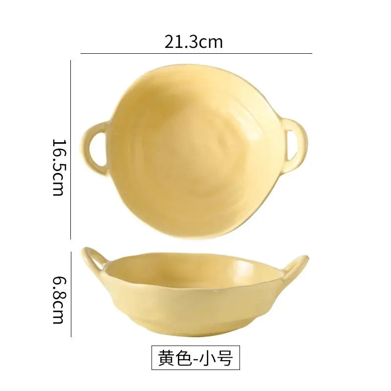 Matt Ear Bowl Irregular Tableware Off-white Phnom Penh Irregular Ceramic Bowl Bibimbap Lamian Noodles Bowl Kitchen Supplies - Auraveia