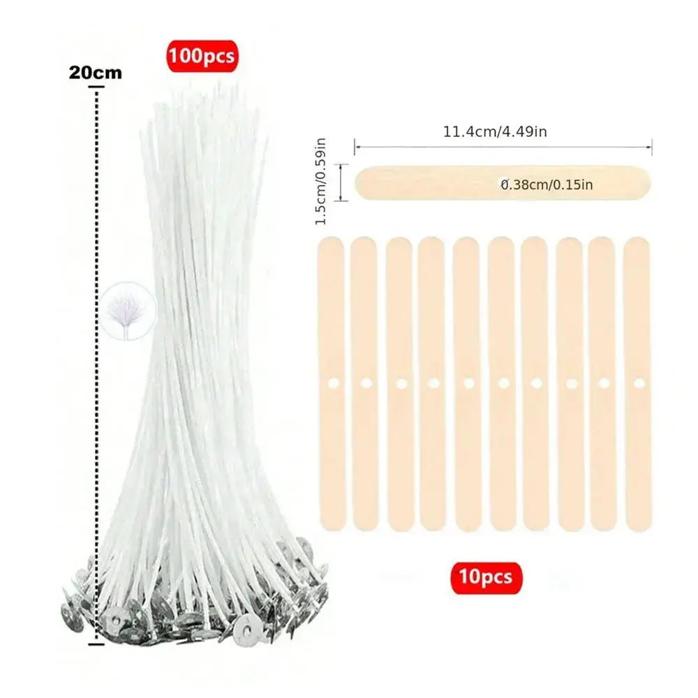 110pcs Wicks and Holder Original Smokeless Candle Wicks Soy Wax Core Woven Cotton Core Kerosene Lamp Wax Line Wood Accessories C - Auraveia