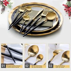 24pcs Black Western Dinnerware Set Stainless Steel Cutlery Set Fork Knife Spoon Tableware Set Flatware Set Silverware Set Auraveia