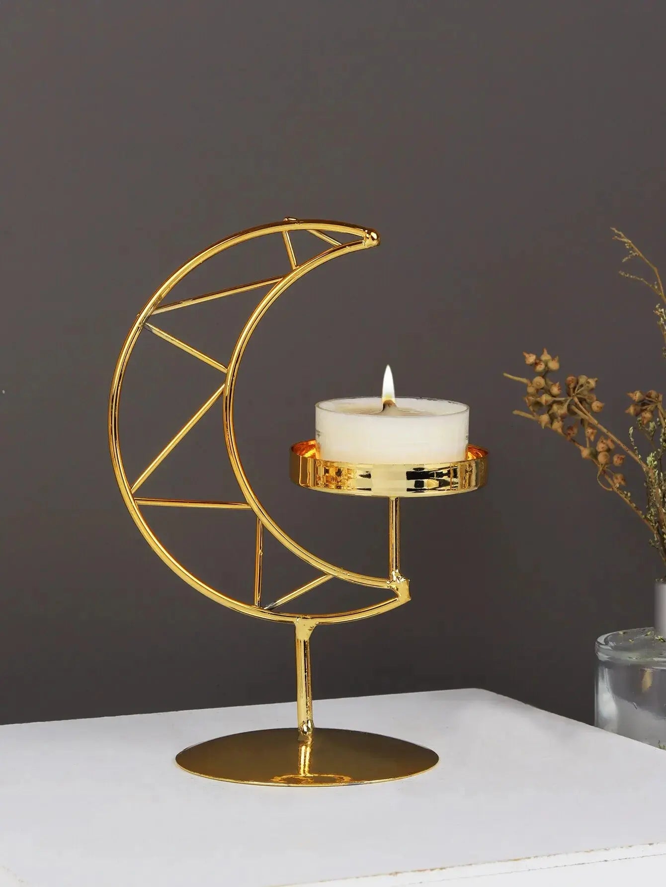 1pc Holder for Pillar Candles Metal Candlestick Moon Shape Stand Desktop Tealight Decoration for Dining Party Wedding - Auraveia