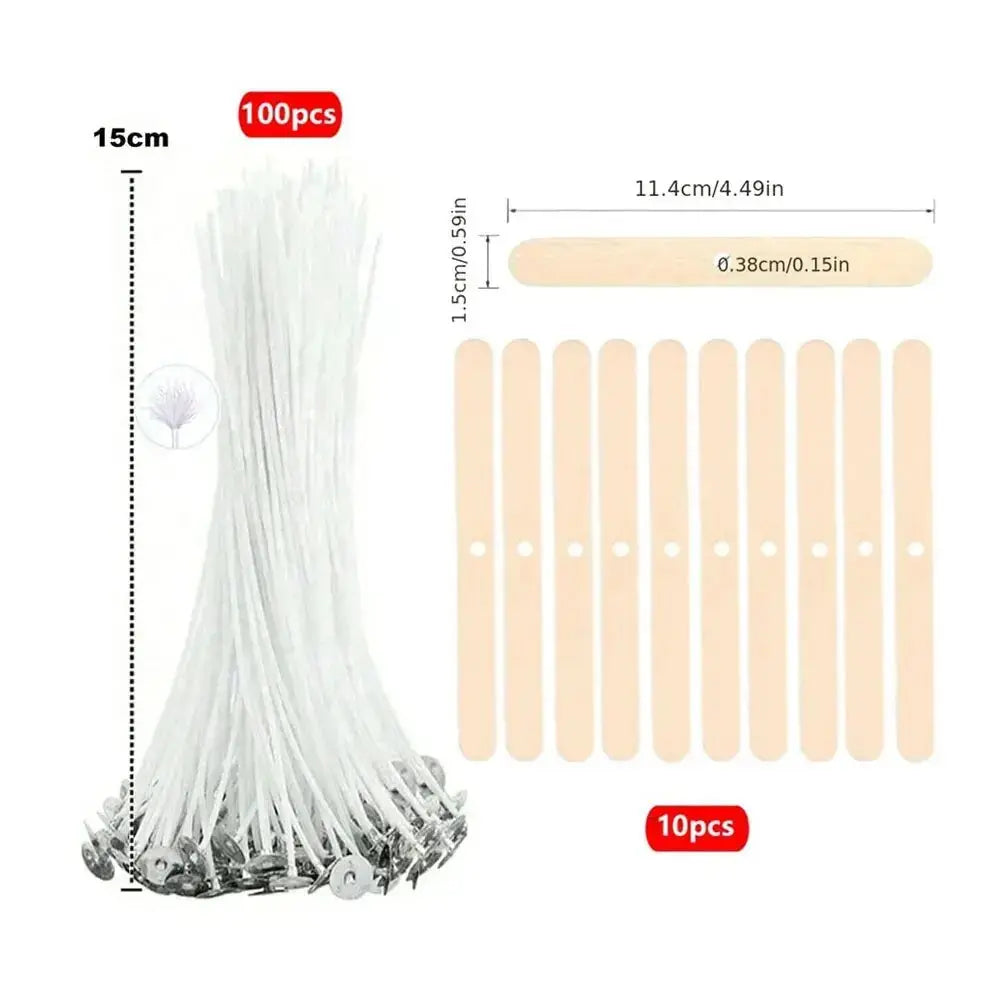 110pcs Wicks and Holder Original Smokeless Candle Wicks Soy Wax Core Woven Cotton Core Kerosene Lamp Wax Line Wood Accessories C - Auraveia