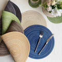 2/4Pcs Round Table Mat Woven Ramie Placemats Anti Slip Dining Table Mats Tableware Bowl Pads Drink Cup Coasters Kitchen Supplies - Auraveia