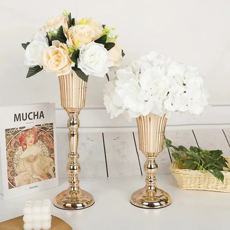 1PC Metal Trumpet Vases Wedding Party Props Centerpieces Flower Stand Candle Holder Welcome Area Road Guide Desktop Decor - Auraveia