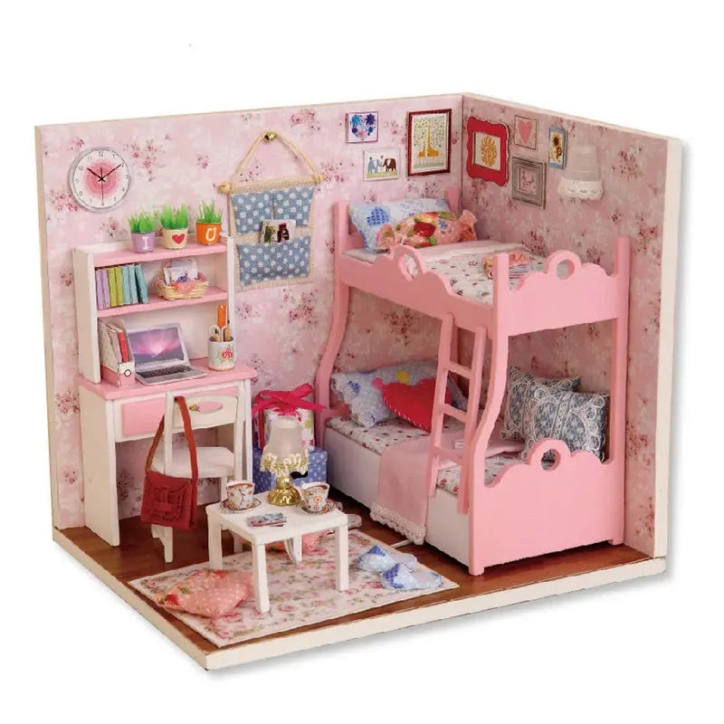 Kitten Mini Wooden Doll House Model Building Kits Toy Home Kit Creative Room Bedroom Decoration with Furniture For Birthday Gift - Auraveia