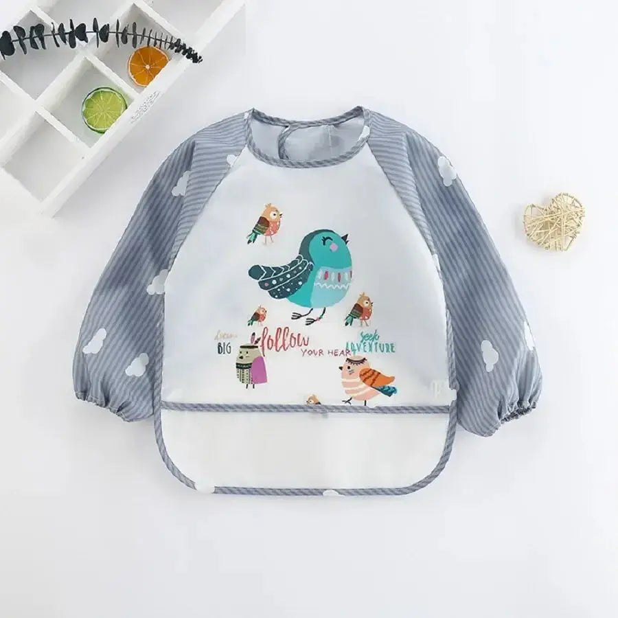 1Pcs Waterproof Eating Smock Infant Toddler Baby Cartoon Long Sleeve Art Apron Animal Smock Soft Baby Bib Burp Clothes - Auraveia