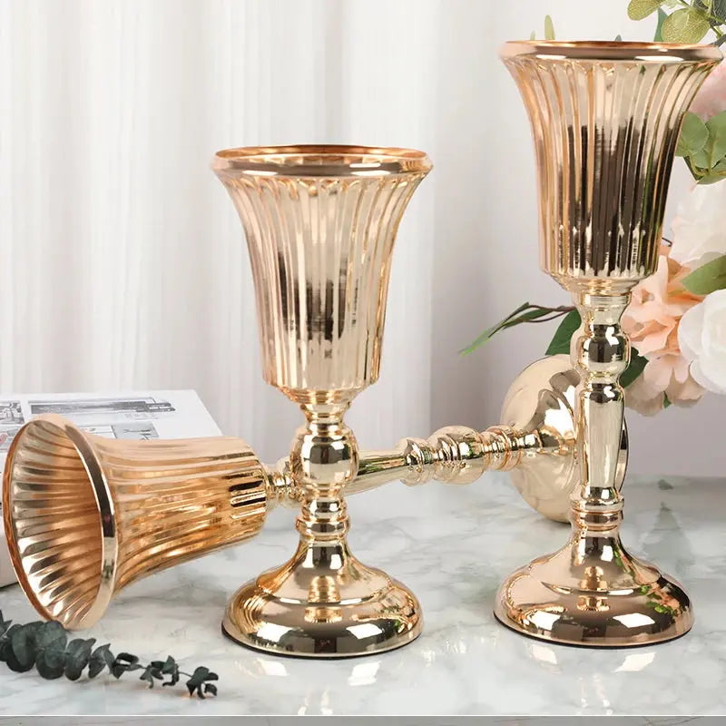 1PC Metal Trumpet Vases Wedding Party Props Centerpieces Flower Stand Candle Holder Welcome Area Road Guide Desktop Decor - Auraveia