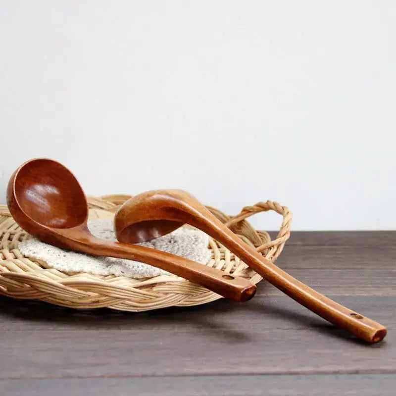 1PC Wooden Large Capacity Soup Spoon Kitchen Use A Spoon To Handle High Temperature Cooking Convenient And Durable - Auraveia