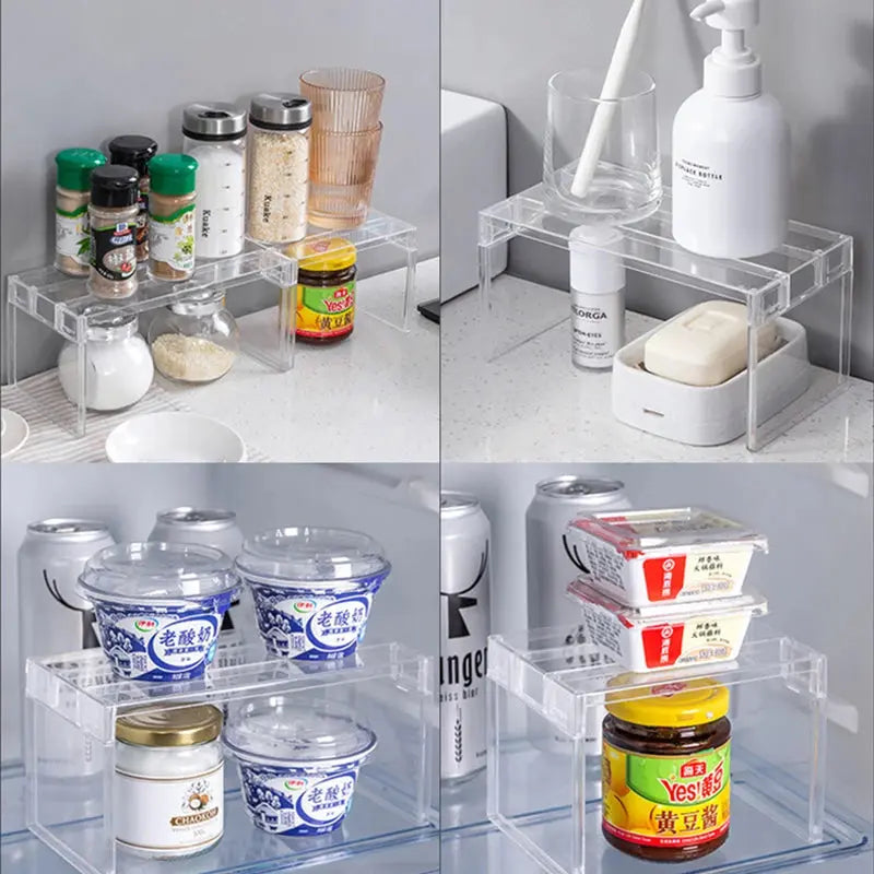 Refrigerator Organizers Storage Rack Fridge Layered Separator Shelves Transparent Desktop Stand Save Space Kitchen Accessories - Auraveia