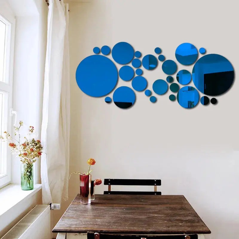 26 PCs 3D Acrylic Mirror Wall Stickers, Round Mirror, DIY Bedroom, Bathroom and TV Backroom Stickers Wall Decoration - Auraveia