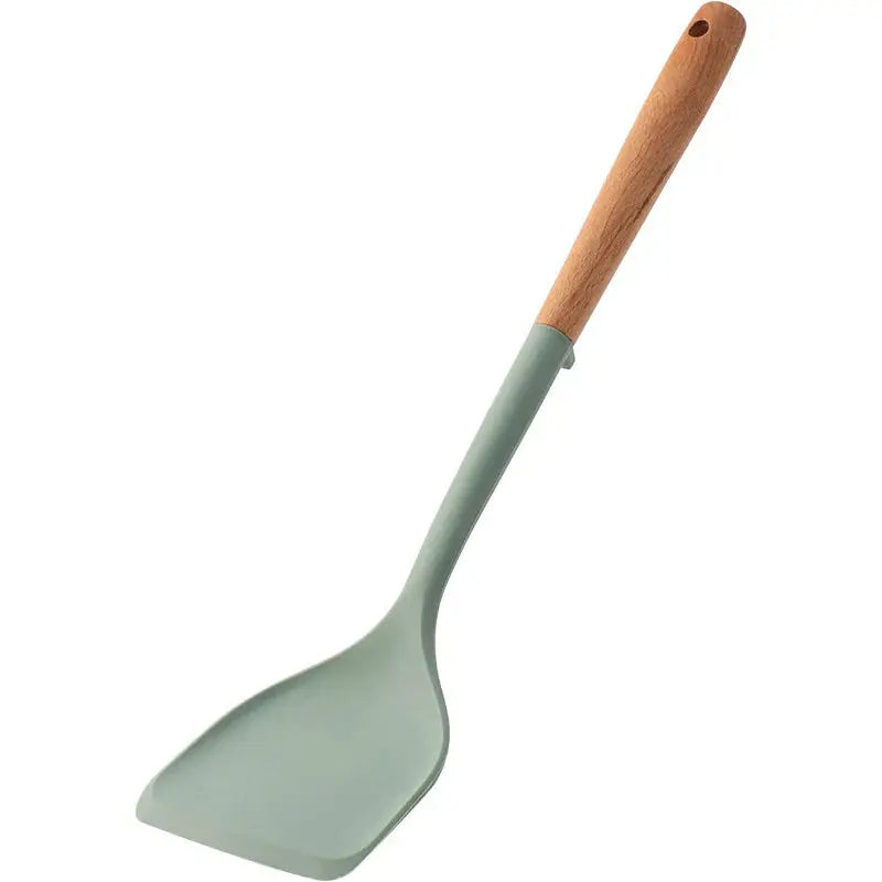 Silicone Kitchen Utensils Set Wooden Handle Non-stick Spatula Cookware Set Fried Shovel Leaky Spoon Rice Spoon Kitchen Tool Sets - Auraveia